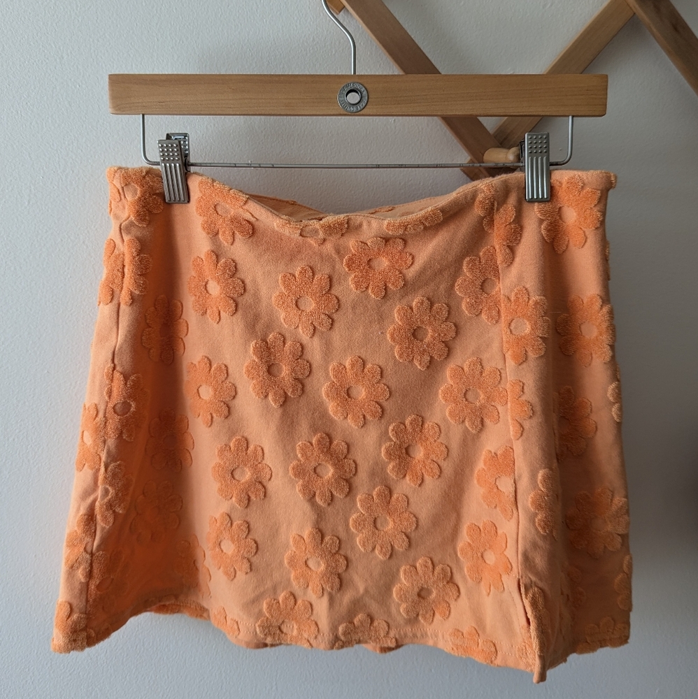 American Eagle Outfitters Orange Floral Mini Terry cloth SKORT